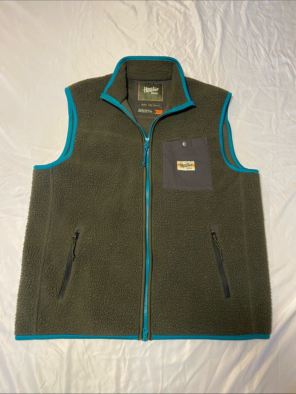 Howler Brothers Olive Sherpa Vest with Turquoise Trim